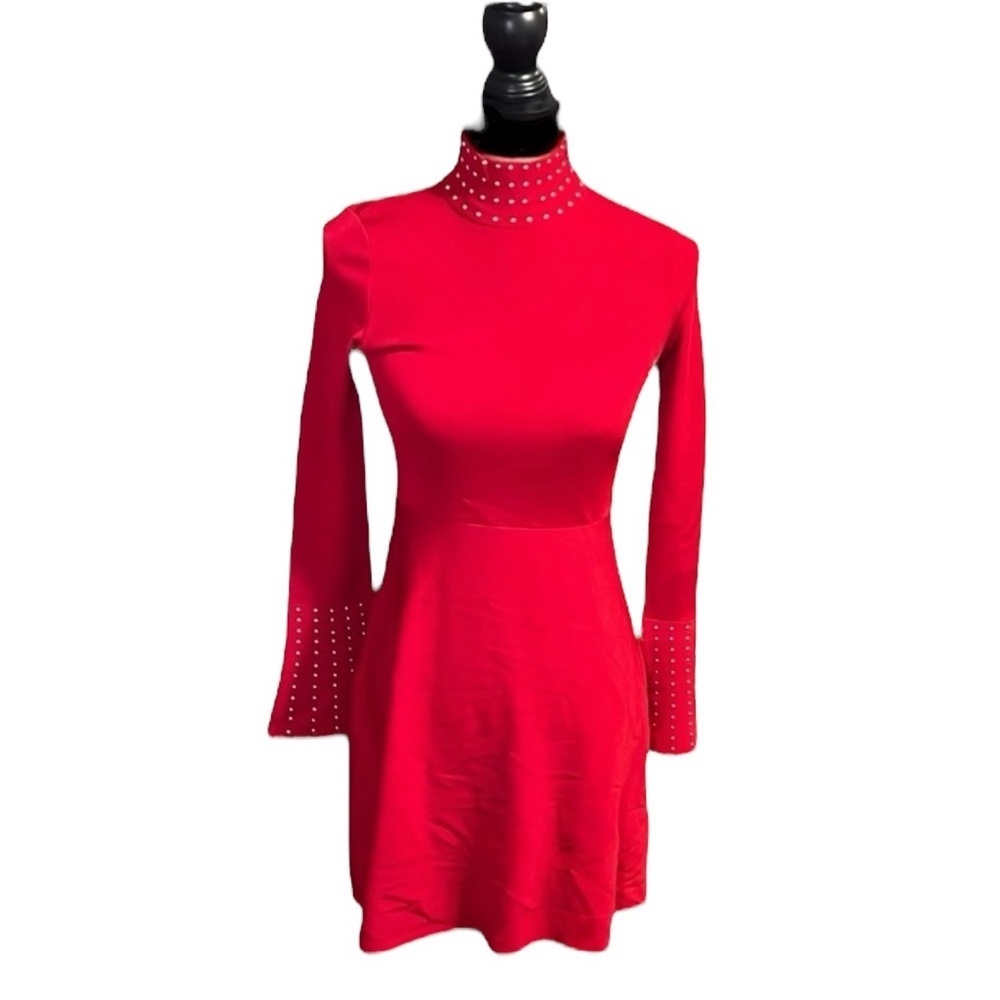 International Concepts INC red studded body con long sleeve mock neck dress - Picture 3 of 11